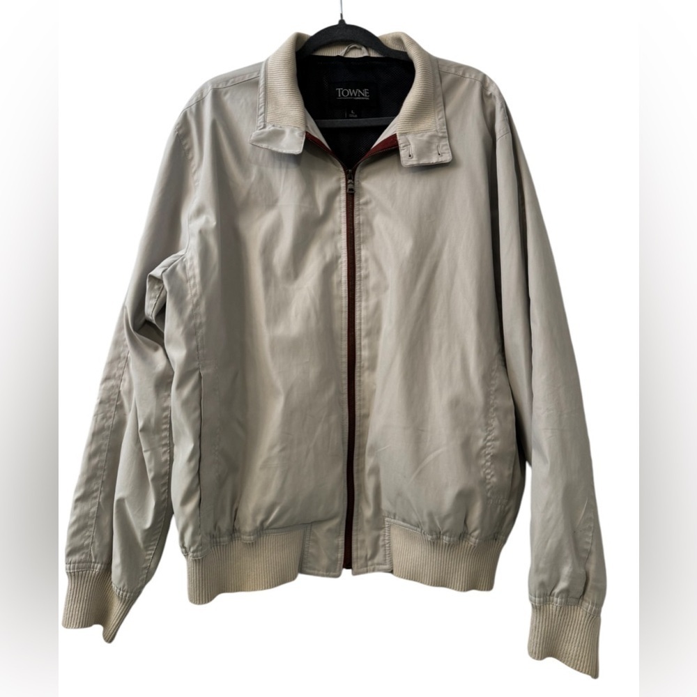 Vintage Towne by London Fog Men’s Lightweight Bomber Jacket, Beige, Size L